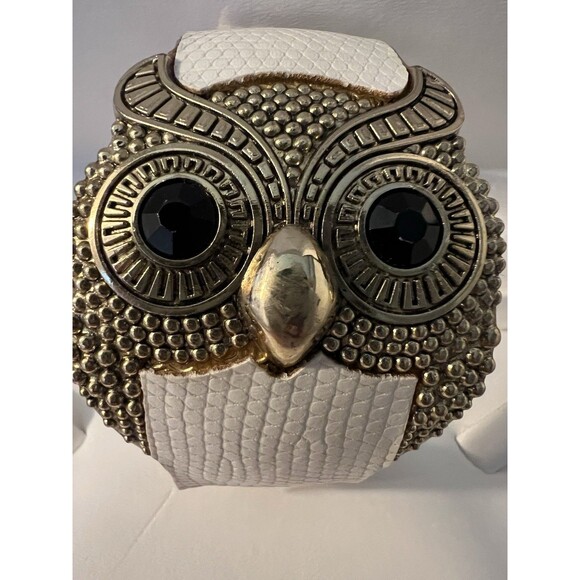 OWL Statement Cuff/Bracelet W/ White Faux Leather Band. - Picture 9 of 9